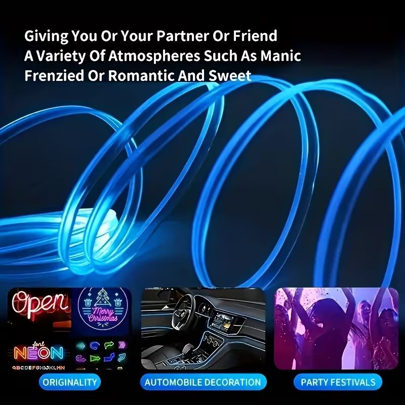 5 Meter  Car Interior Neon Mood Lights – Ambient LED Strip Cold Light Line | Dashboard Glow Strips Neon Lights Car Mood Lights Interior Glow Lights EL Wire