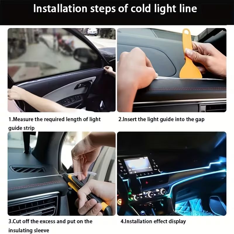 5 Meter  Car Interior Neon Mood Lights – Ambient LED Strip Cold Light Line | Dashboard Glow Strips Neon Lights Car Mood Lights Interior Glow Lights EL Wire
