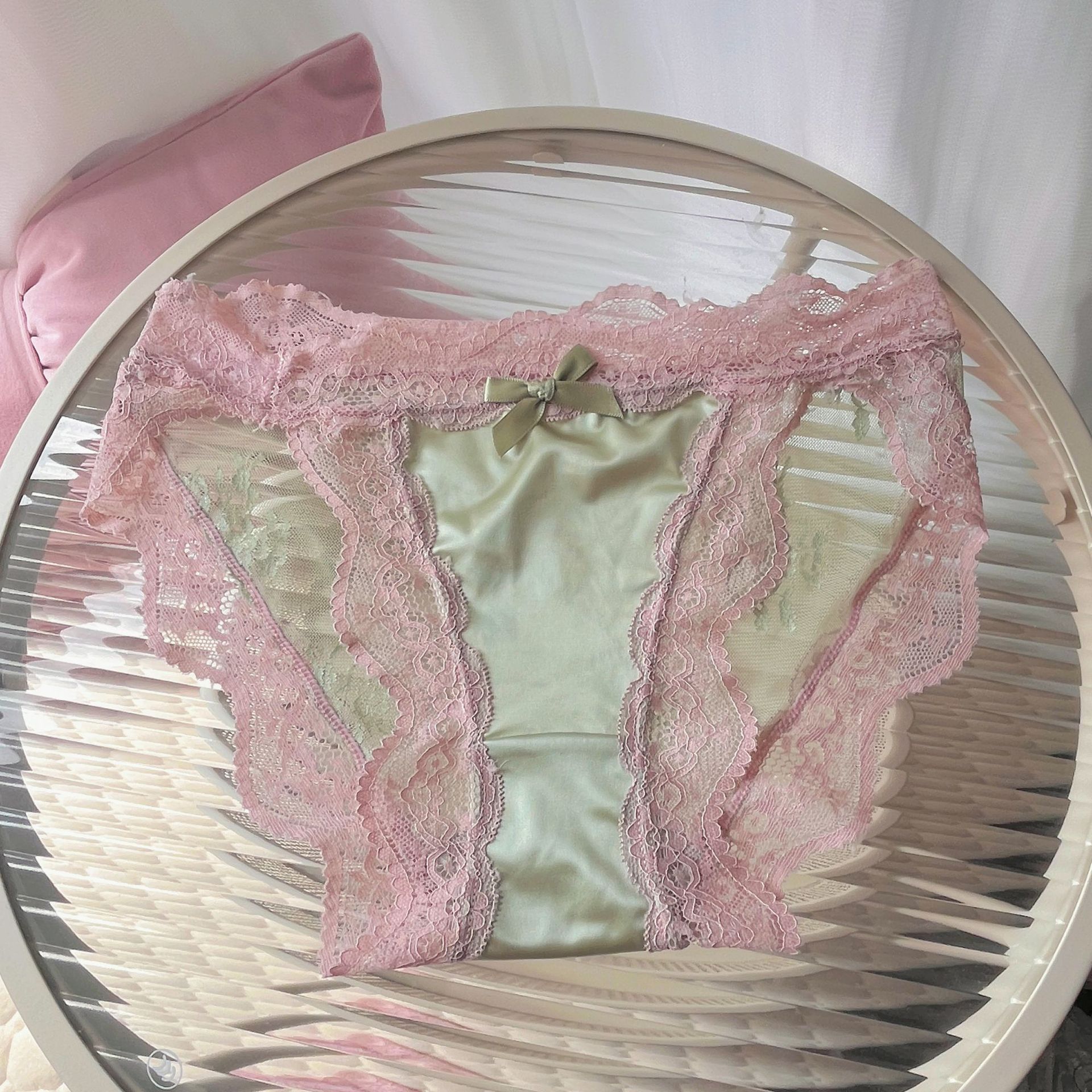 4 pcs Women Sexy Floral Lace Satin Panties Briefs | Soft Silk Feel Wide Lace Side Panel | Mid Waist Bow Detail Underwear | Lace Chupi  | Bridal Honeymoon Valentine Chupi