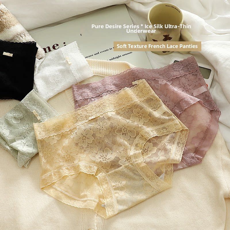 5 pcs Seamless Ladies Lace Underwear High Waist Panties for Women - Sexy Floral Cotton Gusset Briefs - Comfortable Breathable Lingerie