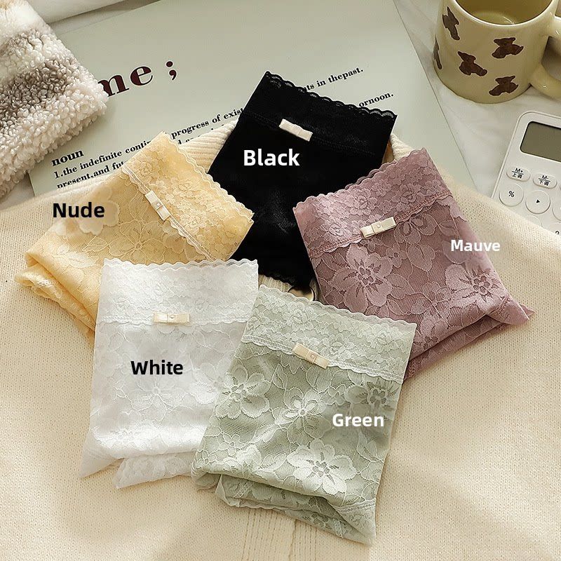 5 pcs Seamless Ladies Lace Underwear High Waist Panties for Women - Sexy Floral Cotton Gusset Briefs - Comfortable Breathable Lingerie