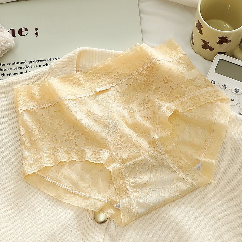 5 pcs Seamless Ladies Lace Underwear High Waist Panties for Women - Sexy Floral Cotton Gusset Briefs - Comfortable Breathable Lingerie