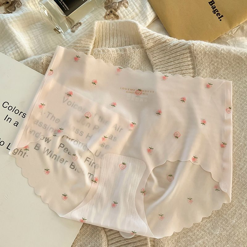 6PCS Seamless Ice Silk Women Panties Strawberry Print Breathable Soft Briefs Ladies Underwear Ladies Briefs