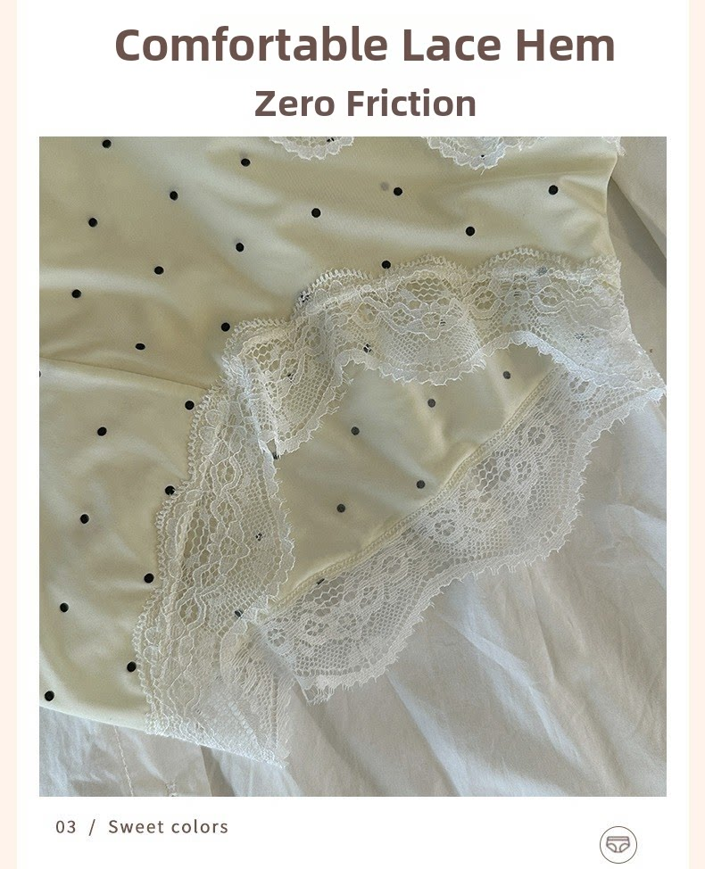 6 pcs Seamless Women's Retro Lace Ice Silk Panties – Mid-Waist Polka Dot Briefs with Cotton Crotch, Breathable Teenage Underwear, Sweet Bow Accent