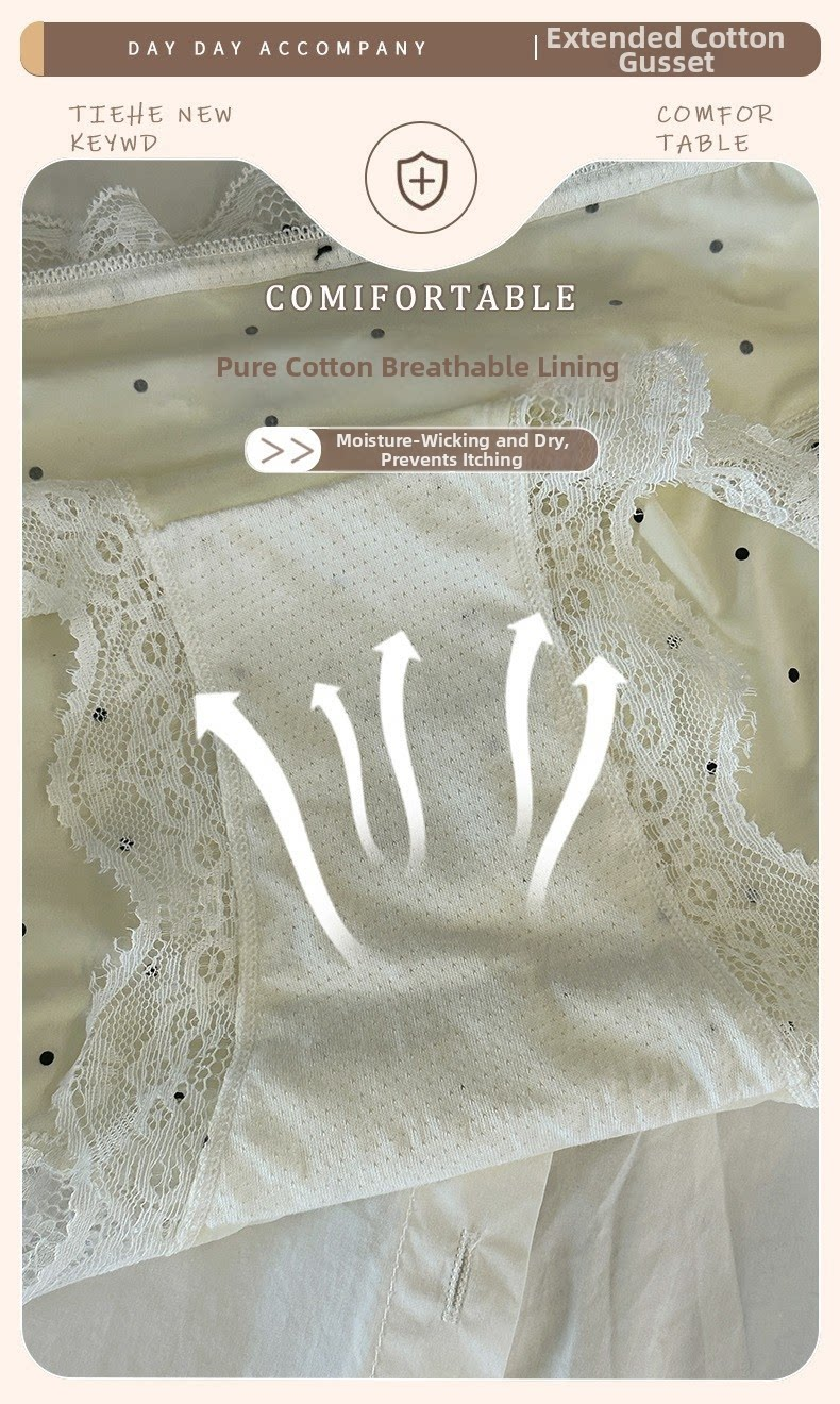 6 pcs Seamless Women's Retro Lace Ice Silk Panties – Mid-Waist Polka Dot Briefs with Cotton Crotch, Breathable Teenage Underwear, Sweet Bow Accent