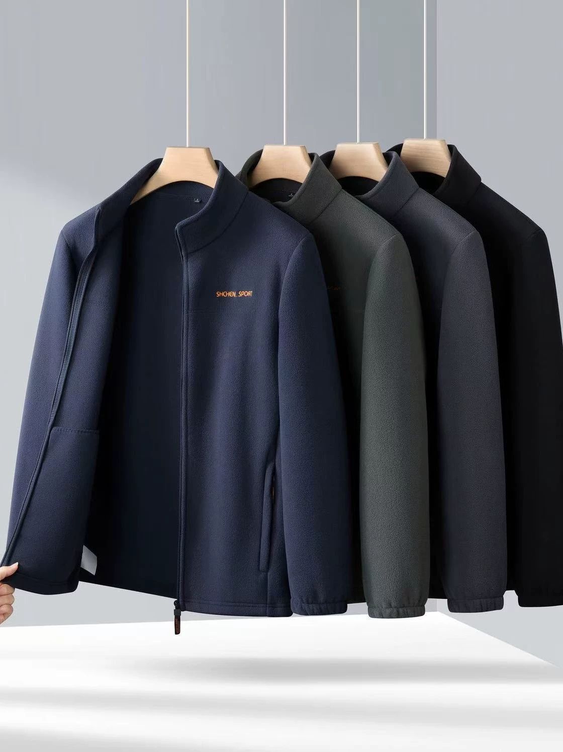 New casual jacket for men, fleece top, stand up collar, solid color jacket for middle-aged and young people, travel vacation, commuting, youthful vitality, loose fit