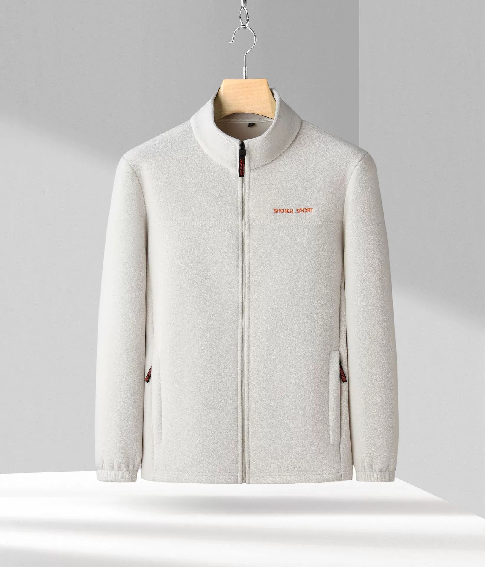 New casual jacket for men, fleece top, stand up collar, solid color jacket for middle-aged and young people, travel vacation, commuting, youthful vitality, loose fit