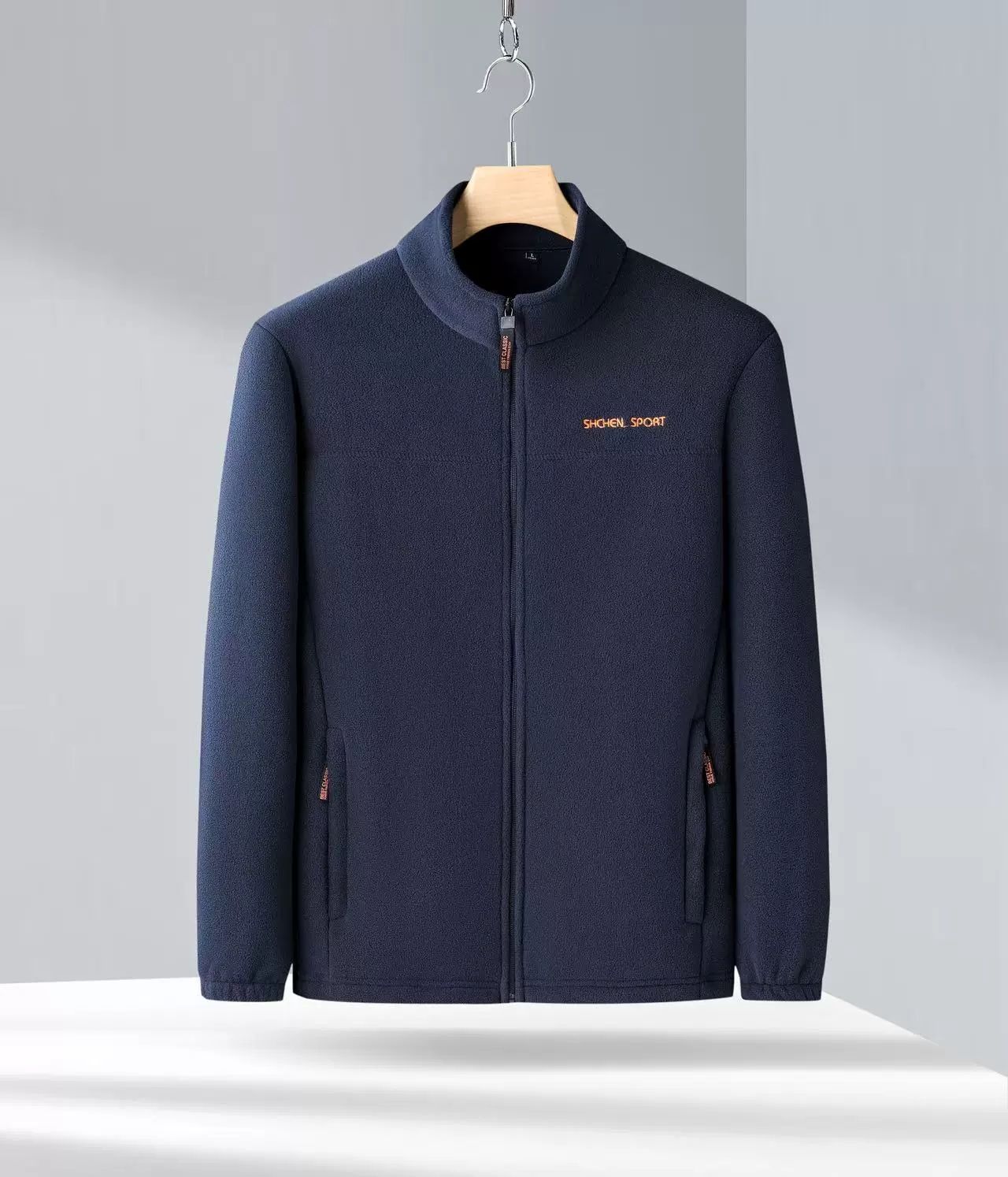New casual jacket for men, fleece top, stand up collar, solid color jacket for middle-aged and young people, travel vacation, commuting, youthful vitality, loose fit