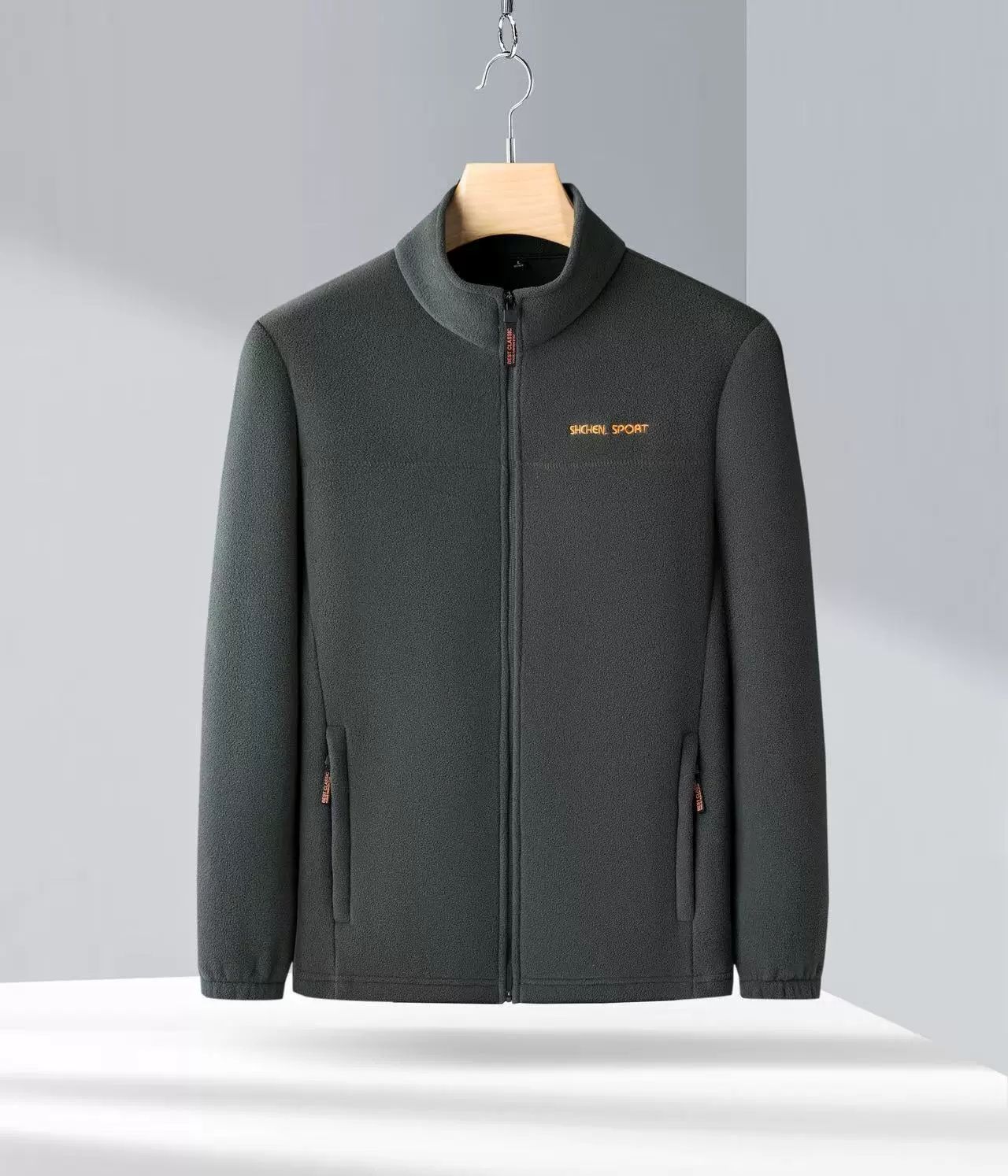 New casual jacket for men, fleece top, stand up collar, solid color jacket for middle-aged and young people, travel vacation, commuting, youthful vitality, loose fit