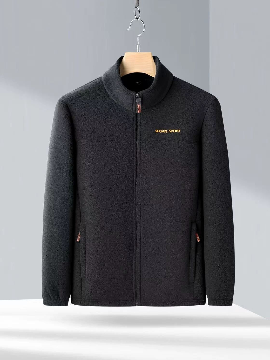 New casual jacket for men, fleece top, stand up collar, solid color jacket for middle-aged and young people, travel vacation, commuting, youthful vitality, loose fit