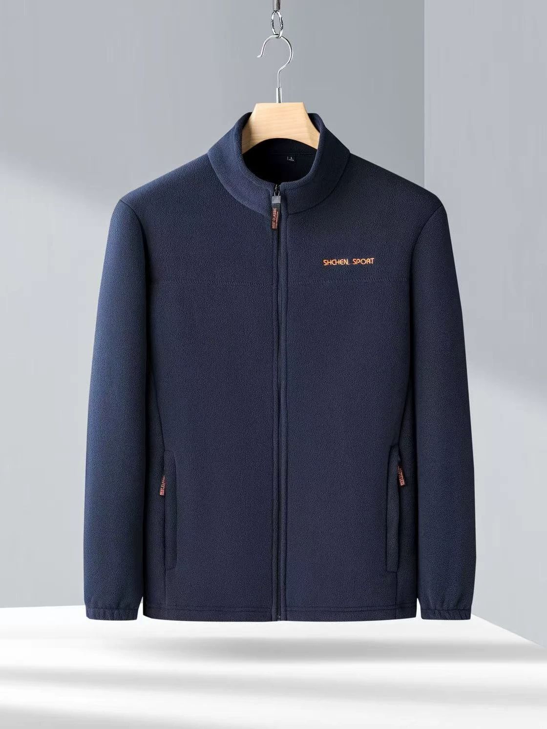 New casual jacket for men, fleece top, stand up collar, solid color jacket for middle-aged and young people, travel vacation, commuting, youthful vitality, loose fit