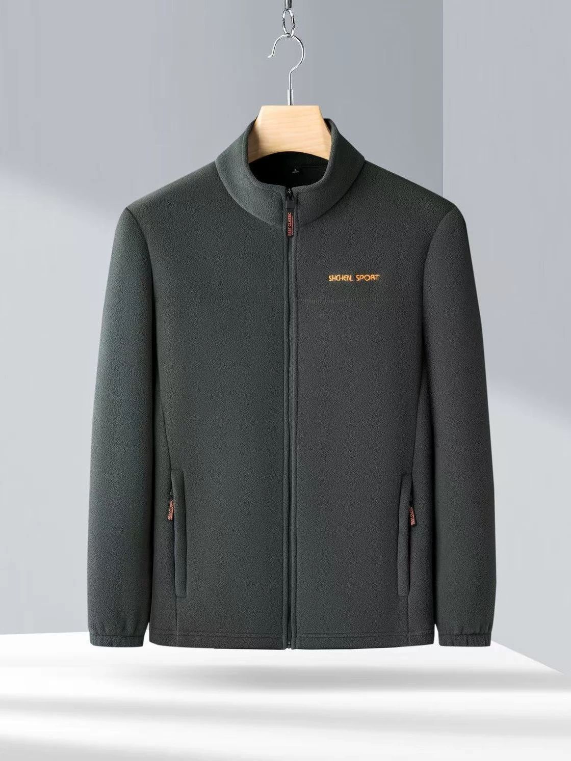 New casual jacket for men, fleece top, stand up collar, solid color jacket for middle-aged and young people, travel vacation, commuting, youthful vitality, loose fit