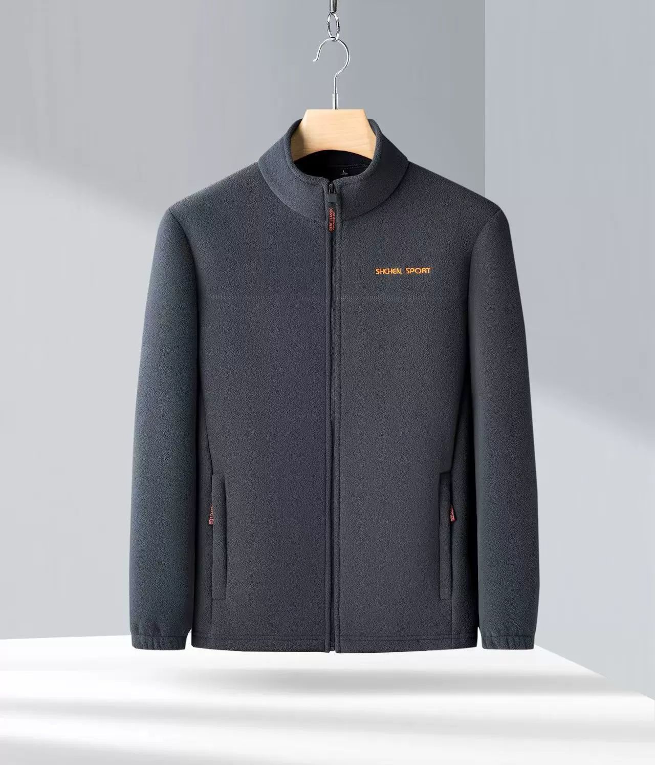 New casual jacket for men, fleece top, stand up collar, solid color jacket for middle-aged and young people, travel vacation, commuting, youthful vitality, loose fit