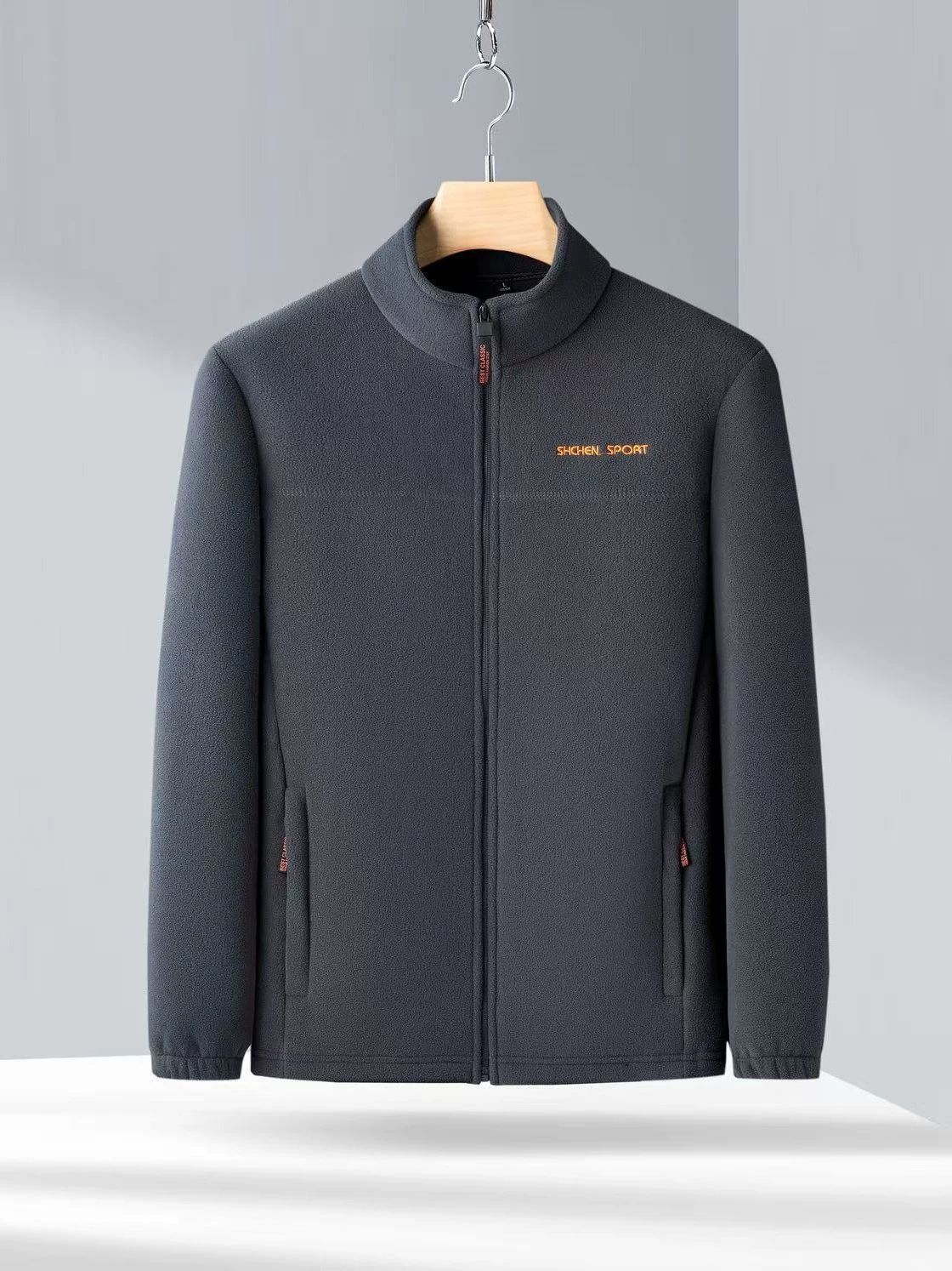 New casual jacket for men, fleece top, stand up collar, solid color jacket for middle-aged and young people, travel vacation, commuting, youthful vitality, loose fit