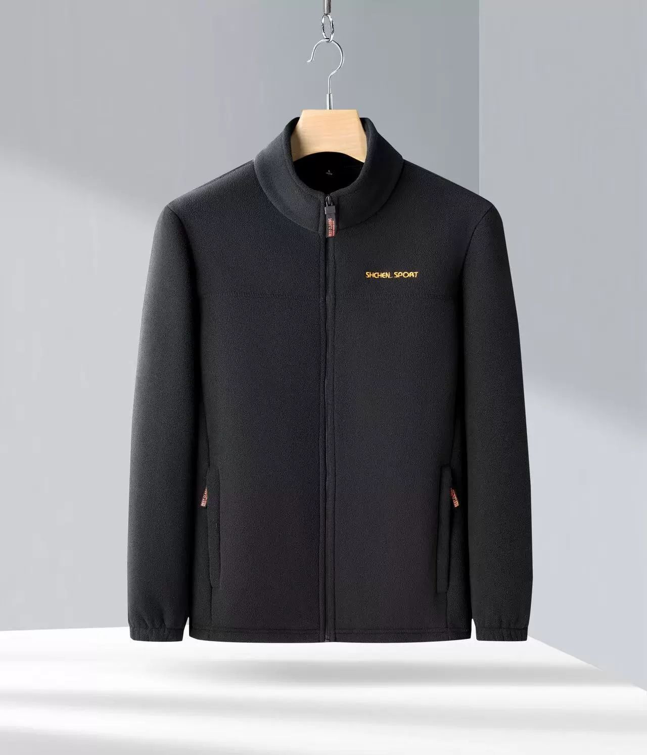 New casual jacket for men, fleece top, stand up collar, solid color jacket for middle-aged and young people, travel vacation, commuting, youthful vitality, loose fit
