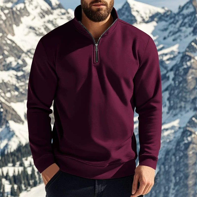 European style new hoodie slim fit stand up collar long sleeved pullover with personalized European and American style casual coral fleece jacket for men