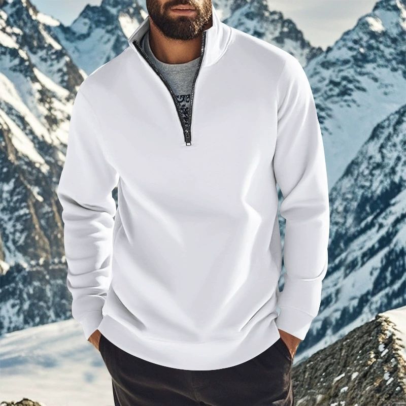 European style new hoodie slim fit stand up collar long sleeved pullover with personalized European and American style casual coral fleece jacket for men