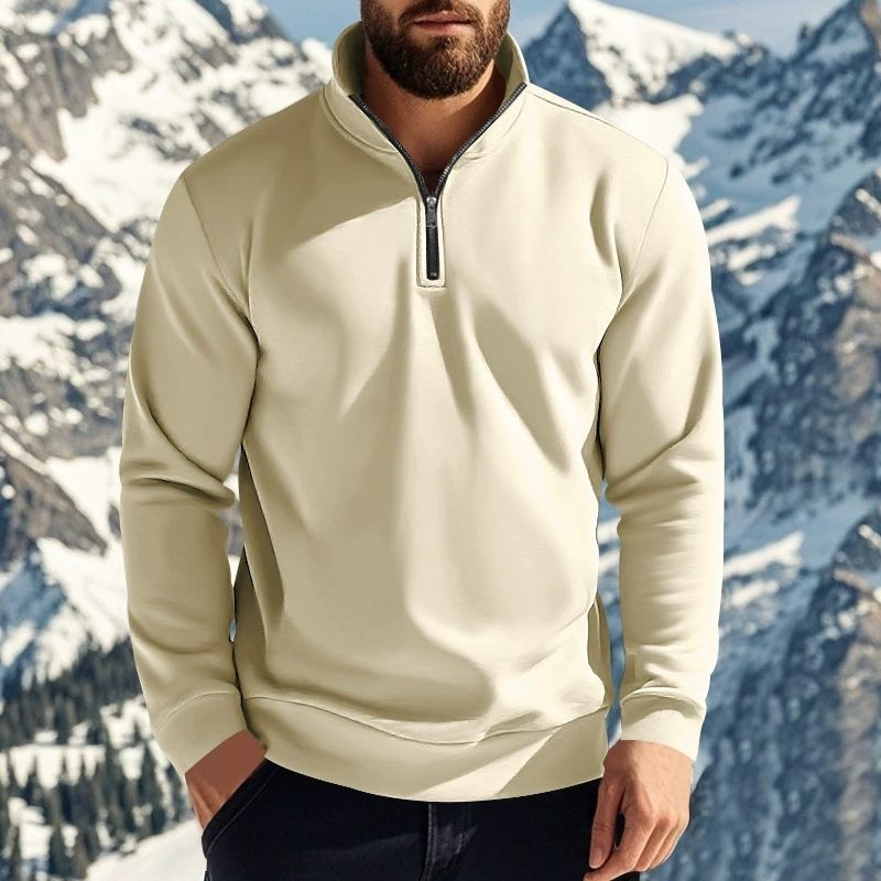 European style new hoodie slim fit stand up collar long sleeved pullover with personalized European and American style casual coral fleece jacket for men