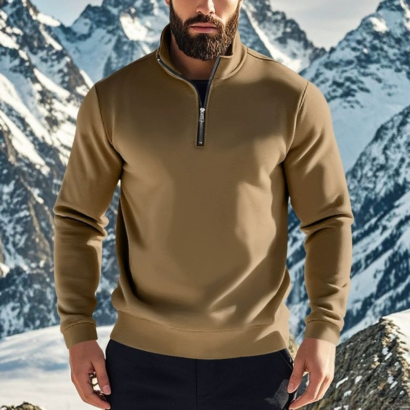 European style new hoodie slim fit stand up collar long sleeved pullover with personalized European and American style casual coral fleece jacket for men