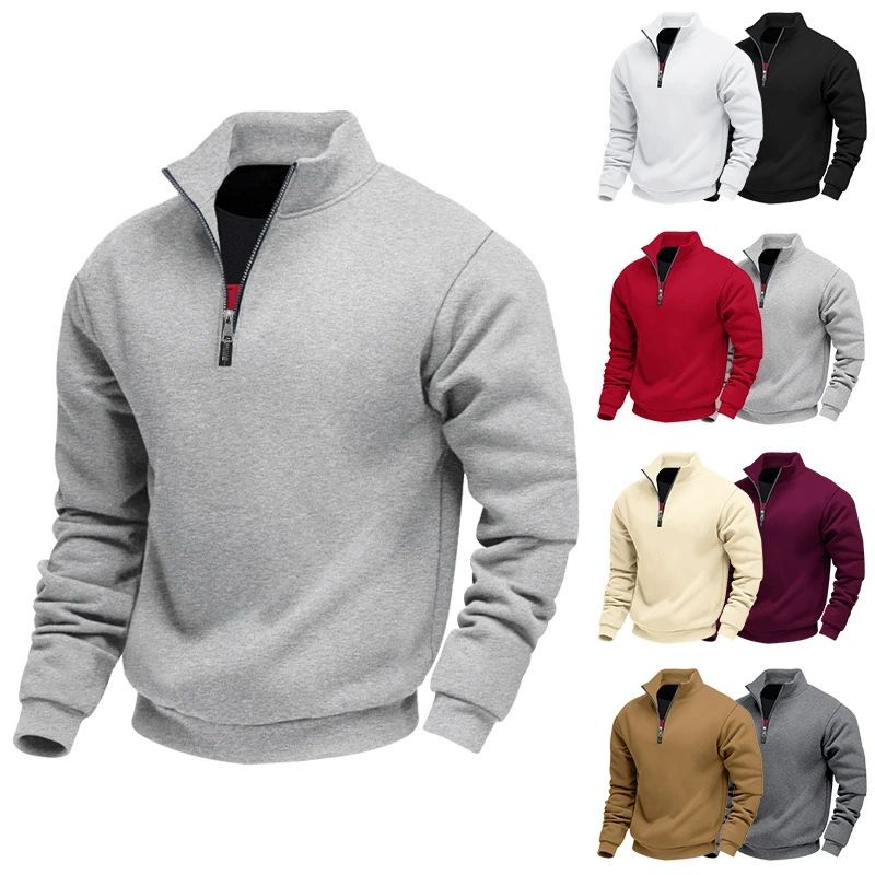 European style new hoodie slim fit stand up collar long sleeved pullover with personalized European and American style casual coral fleece jacket for men