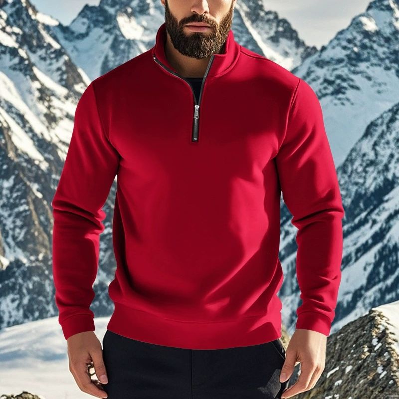 European style new hoodie slim fit stand up collar long sleeved pullover with personalized European and American style casual coral fleece jacket for men