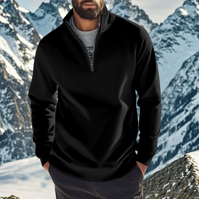 European style new hoodie slim fit stand up collar long sleeved pullover with personalized European and American style casual coral fleece jacket for men