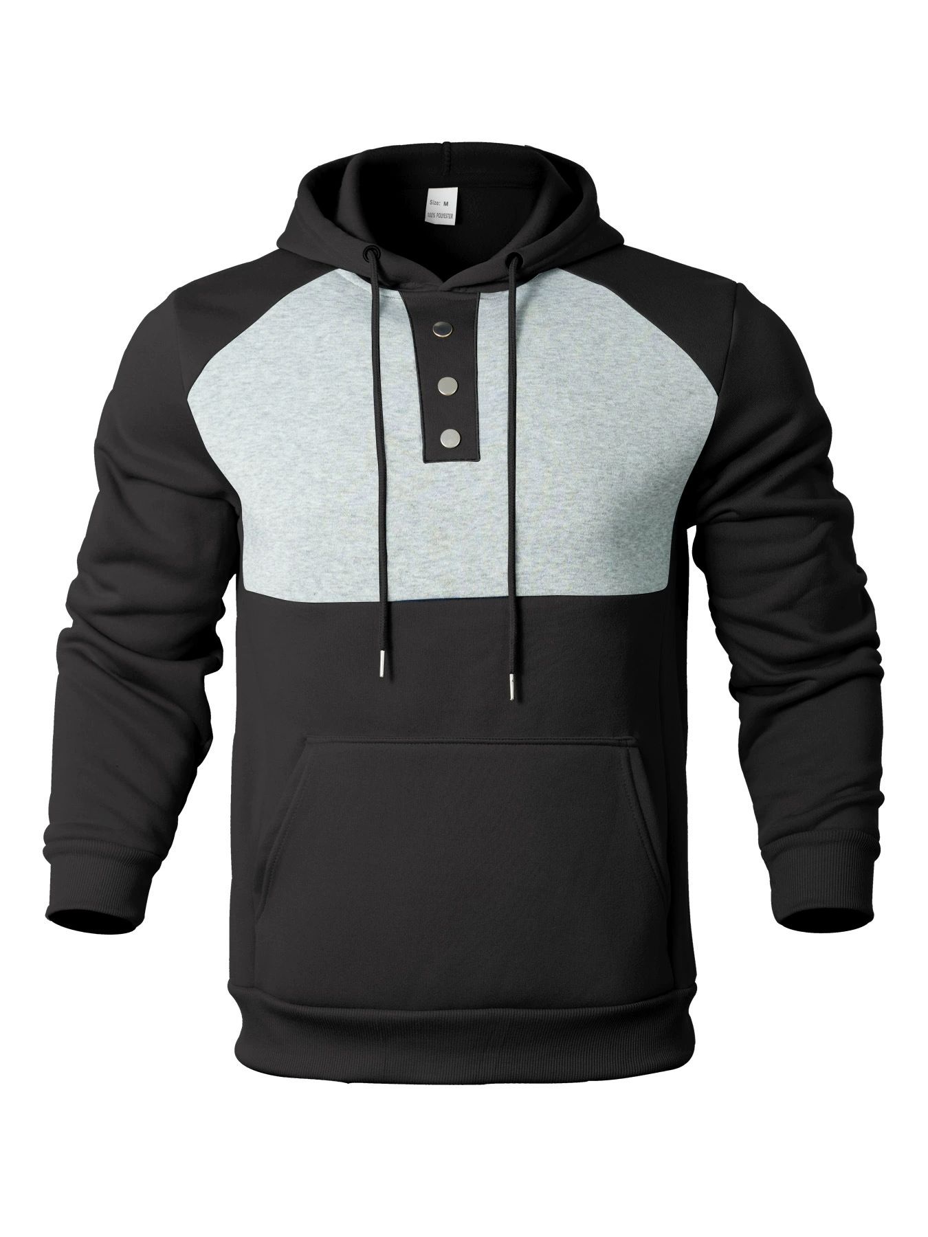 European and American new casual men's hooded sweatshirt with contrasting color splicing and plush jacket, loose and fashionable, youthful and energetic, sunny