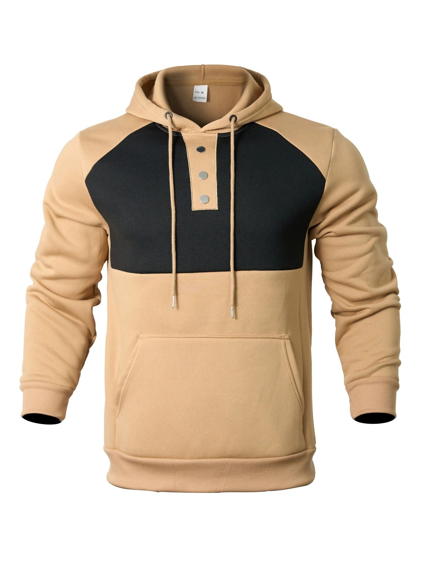 European and American new casual men's hooded sweatshirt with contrasting color splicing and plush jacket, loose and fashionable, youthful and energetic, sunny