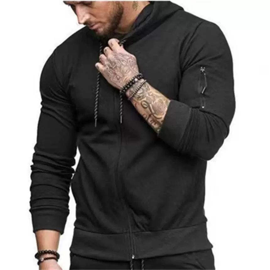 European and American men's hoodie casual cardigan new sportswear solid color hooded jacket loose vacation style sportswear