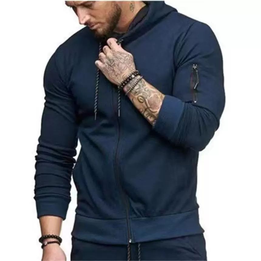 European and American men's hoodie casual cardigan new sportswear solid color hooded jacket loose vacation style sportswear