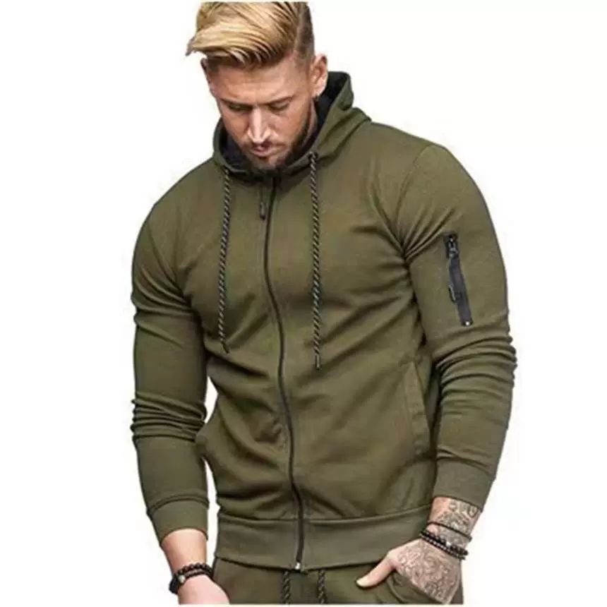 European and American men's hoodie casual cardigan new sportswear solid color hooded jacket loose vacation style sportswear
