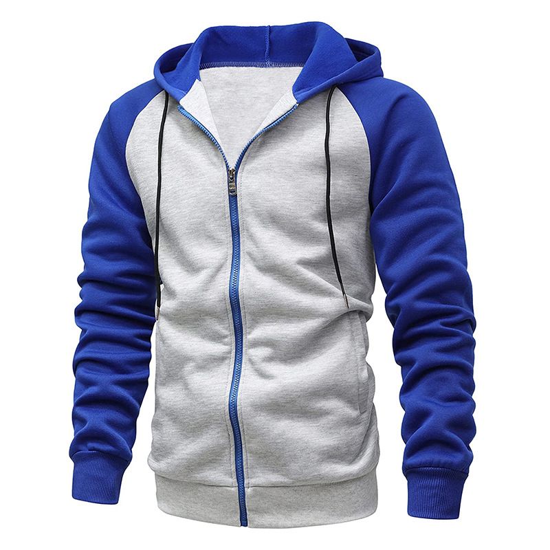 Fashion Casual New Coat Color-blocking Zipper Shirt Velvet Men's Hoodie Sweater Large Size Casual Top Europe and America