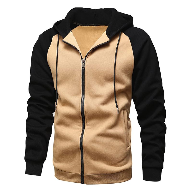 Fashion Casual New Coat Color-blocking Zipper Shirt Velvet Men's Hoodie Sweater Large Size Casual Top Europe and America