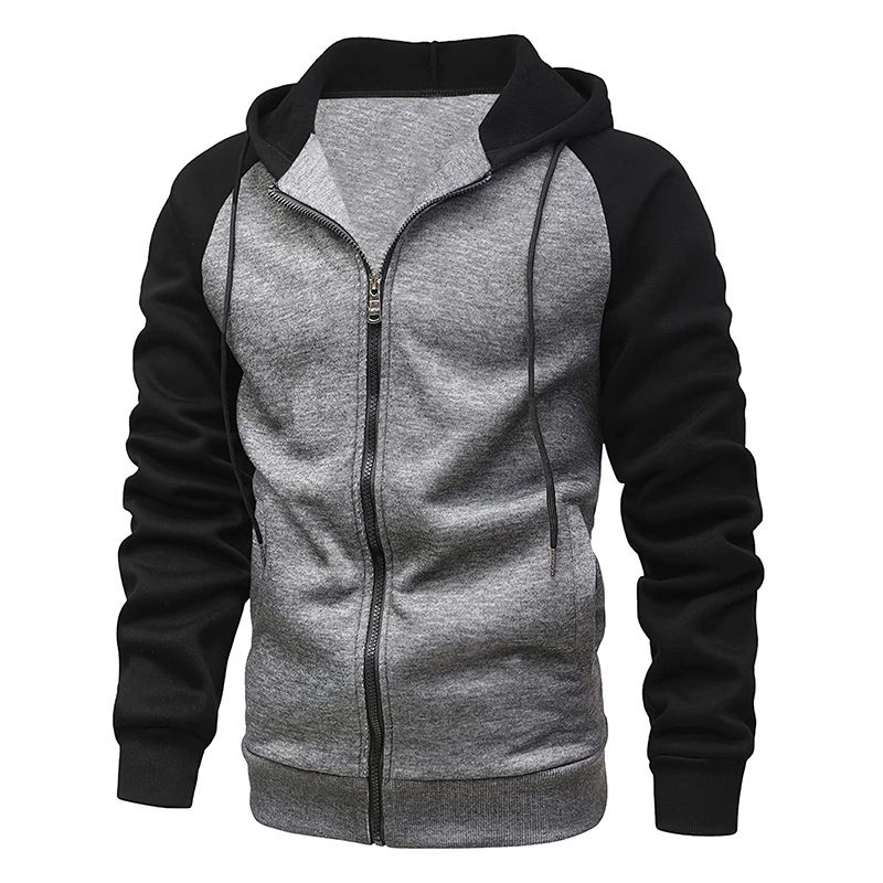 Fashion Casual New Coat Color-blocking Zipper Shirt Velvet Men's Hoodie Sweater Large Size Casual Top Europe and America