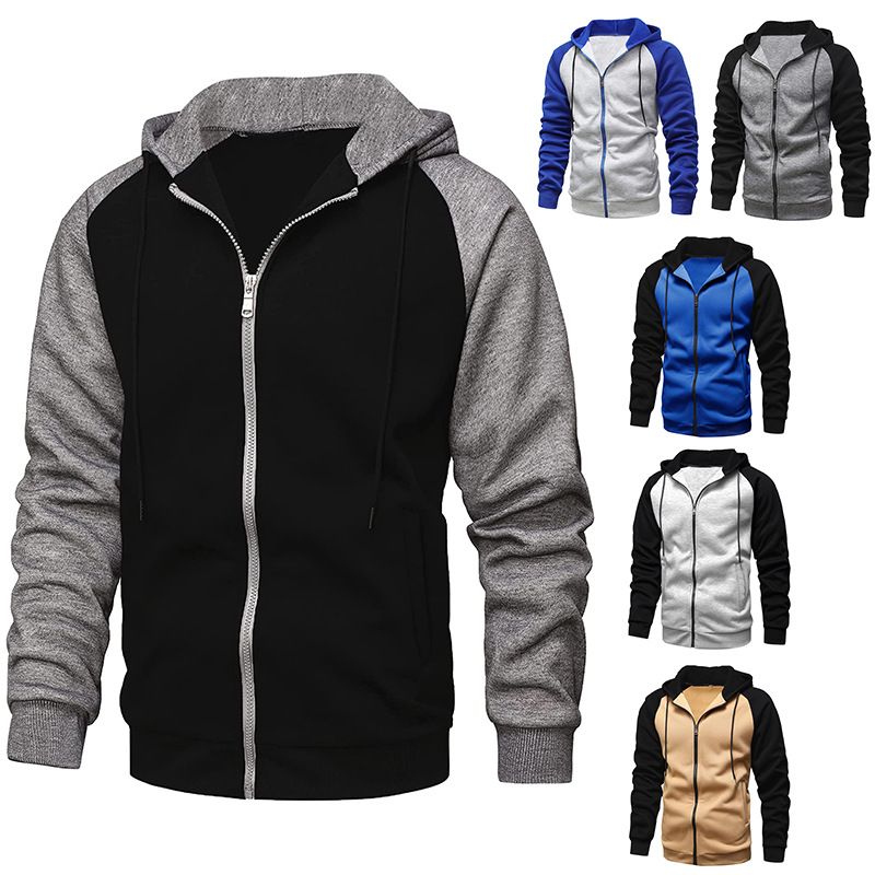 Fashion Casual New Coat Color-blocking Zipper Shirt Velvet Men's Hoodie Sweater Large Size Casual Top Europe and America