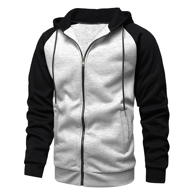 Fashion Casual New Coat Color-blocking Zipper Shirt Velvet Men's Hoodie Sweater Large Size Casual Top Europe and America