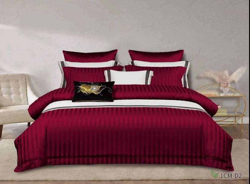 Luxury Cotton Satin Stripped Duvet cover set Soft, fluffy, durable and breathable Microfiber material suitable for all seasons (1Duvet cover,1 Bedsheet and 2Pillow cases)