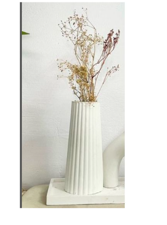 Minimalist 18cm Ribbed Ceramic Vase – Handmade Modern Decor Piece For Homes Vase Cement Plaster Floral Arrangement Ornament Silicone Mold Design