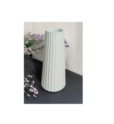 Minimalist 18cm Ribbed Ceramic Vase – Handmade Modern Decor Piece For Homes Vase Cement Plaster Floral Arrangement Ornament Silicone Mold Design