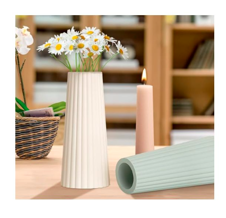 Minimalist 18cm Ribbed Ceramic Vase – Handmade Modern Decor Piece For Homes Vase Cement Plaster Floral Arrangement Ornament Silicone Mold Design
