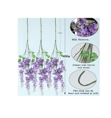 Artificial Silk Wisteria Flower Hanging Wisteria Vine Flower Silk Wisteria Garland – Artificial Hanging Flowers