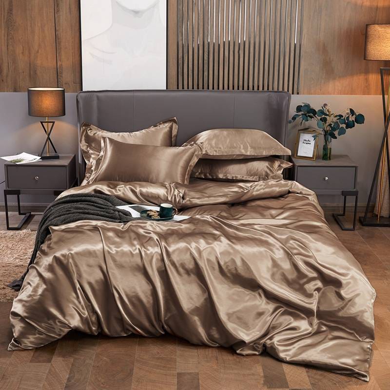 Luxury Mulberrry Washed Silk Duvet Cover  Set Fabric Full Size High Quality Luxury Duvet Set (1 Bedsheet ,1Duvet cover,2pillowcases)