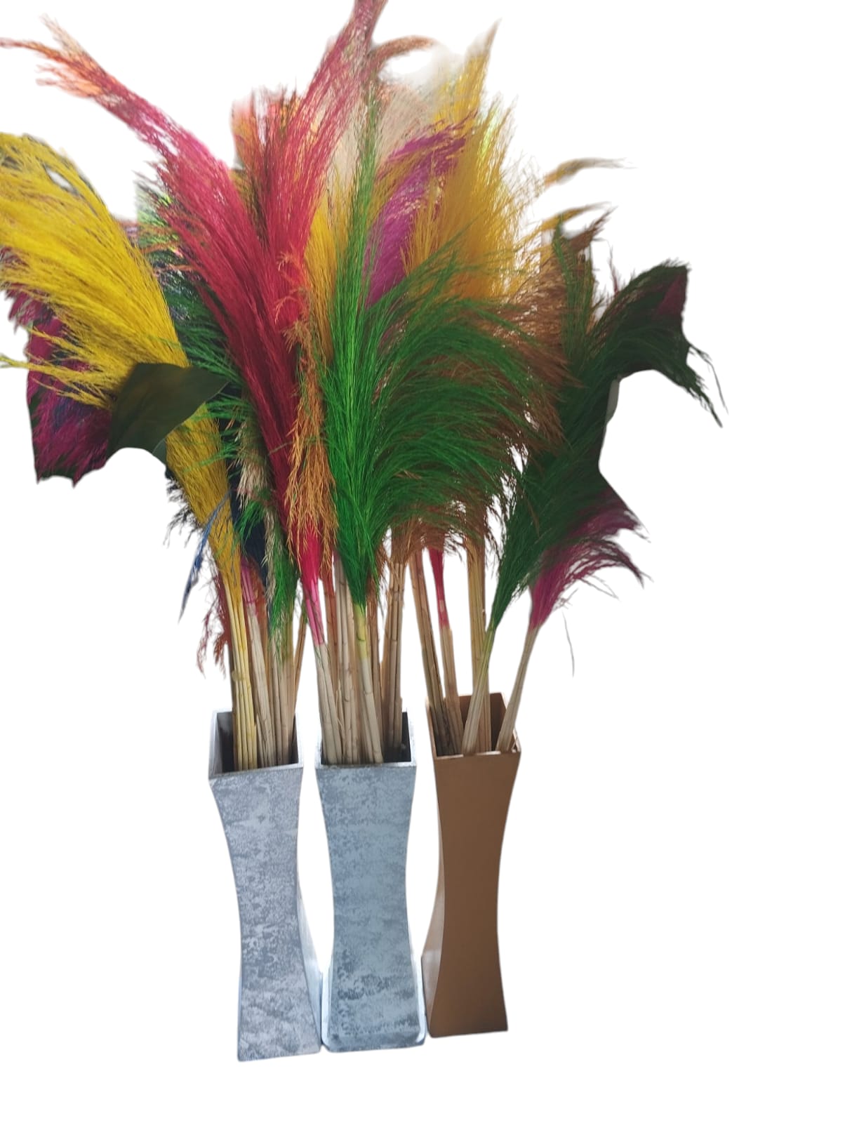 Artificial Decorative Dried Pampas Grass For Home Decor with White Handmade Wooden Vase/ Planter Vase