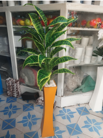 Handmade Wooden Vase / Planter with  Artificial Green Plant For Home Decor (COMES ASSEMBLED AS SHOWN ON THE PICTURE)