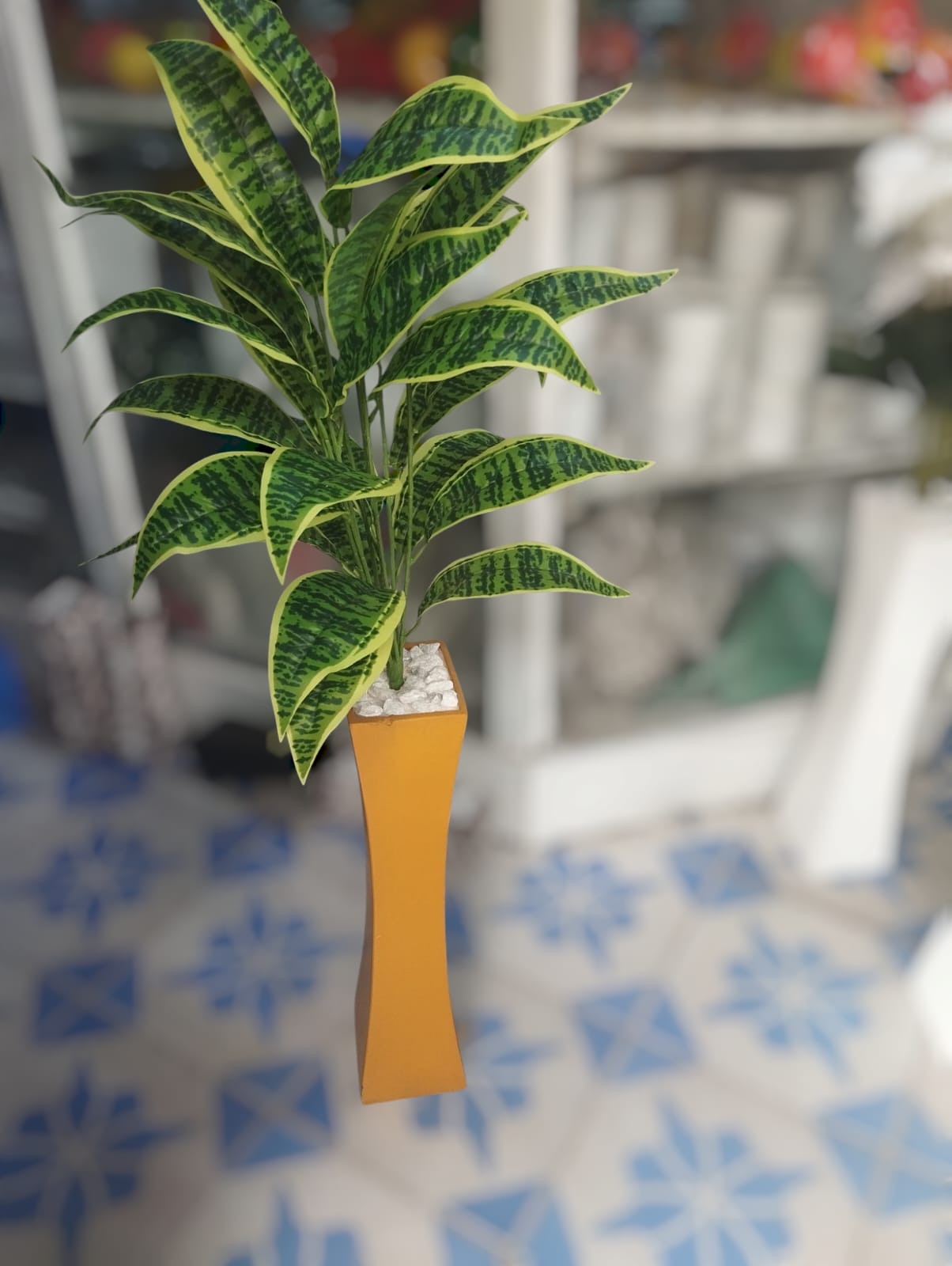 Handmade Wooden Vase / Planter with  Artificial Green Plant For Home Decor (COMES ASSEMBLED AS SHOWN ON THE PICTURE)