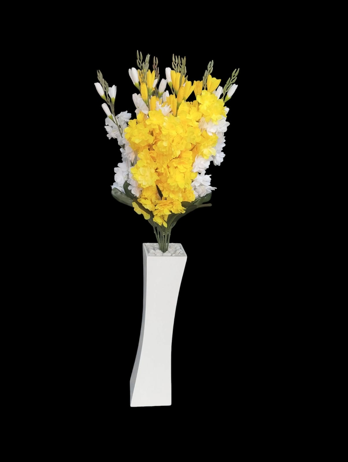 Handmade Wooden Vase / Planter with  Artificial Green Plant  with Yellow Flowers For Home Decor (COMES ASSEMBLED AS SHOWN ON THE PICTURE)