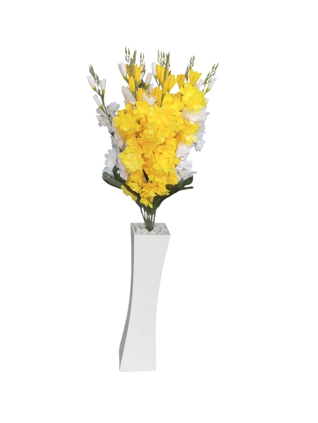 Handmade Wooden Vase / Planter with  Artificial Green Plant  with Yellow Flowers For Home Decor (COMES ASSEMBLED AS SHOWN ON THE PICTURE)
