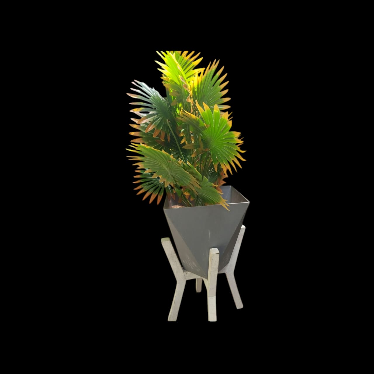 Artificial Green  Plant With Gray vase /Planter For Home Decor (Comes with 1kg white Pebbles and NO SAWDUST, WHITE STAND NOT INCLUDED)