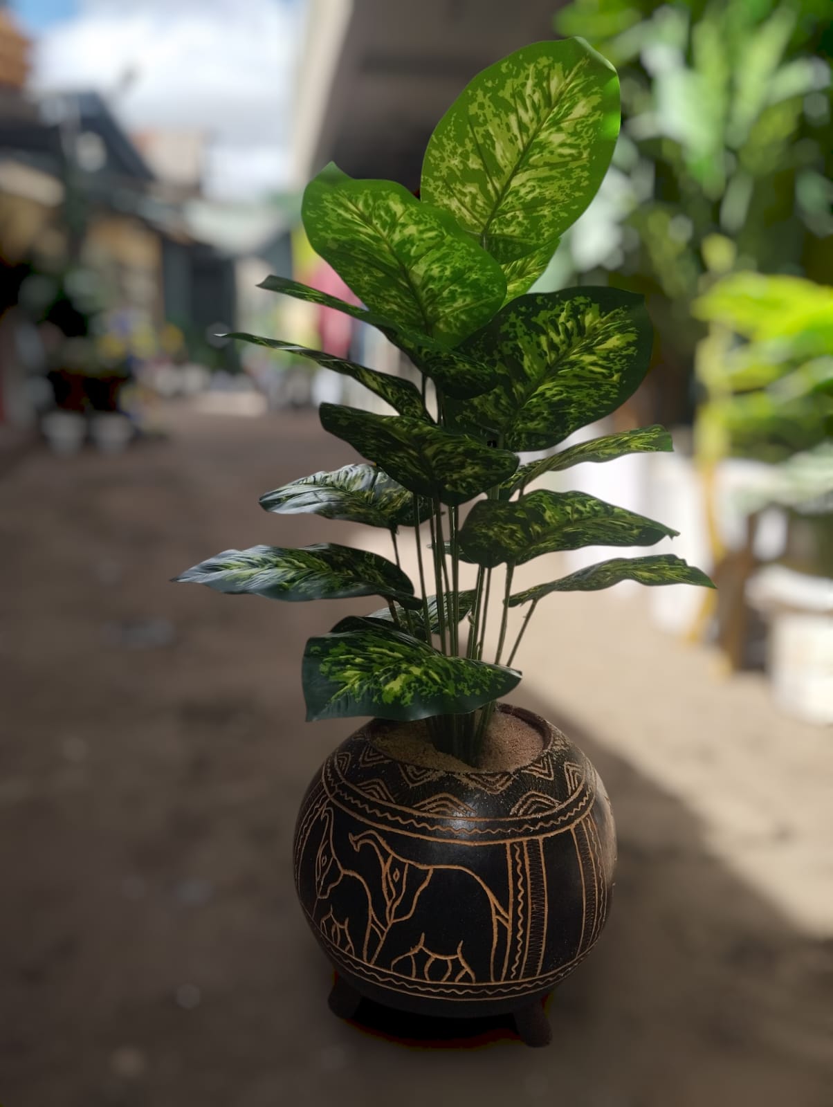 Green Plant Ravenala Plastic Artificial Plant Tree for Home Decoration  comes assembled (vase+ sawdust+pebbles +plant)