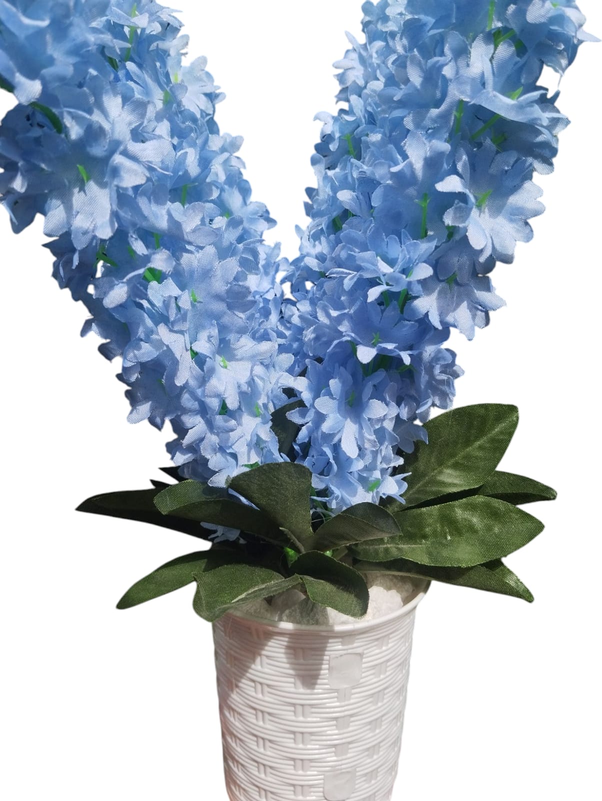 Artificial Flower Potted Plant with White Modern Round Pot/ Planter covered with white pebbles